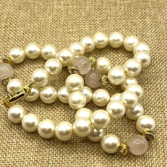 Vintage Napier Pearl Necklace Genuine Pink Rose Quartz, Vintage Napier 24” - Picture 8 of 12